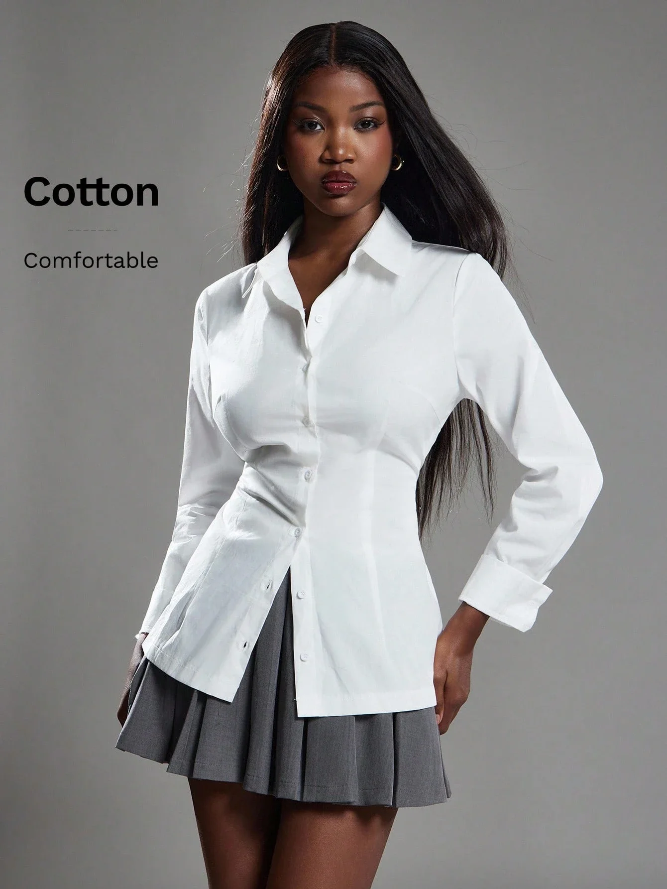

Women Cotton Long Sleeve Button Down Shirt Slim Fit Casual Office Blouse