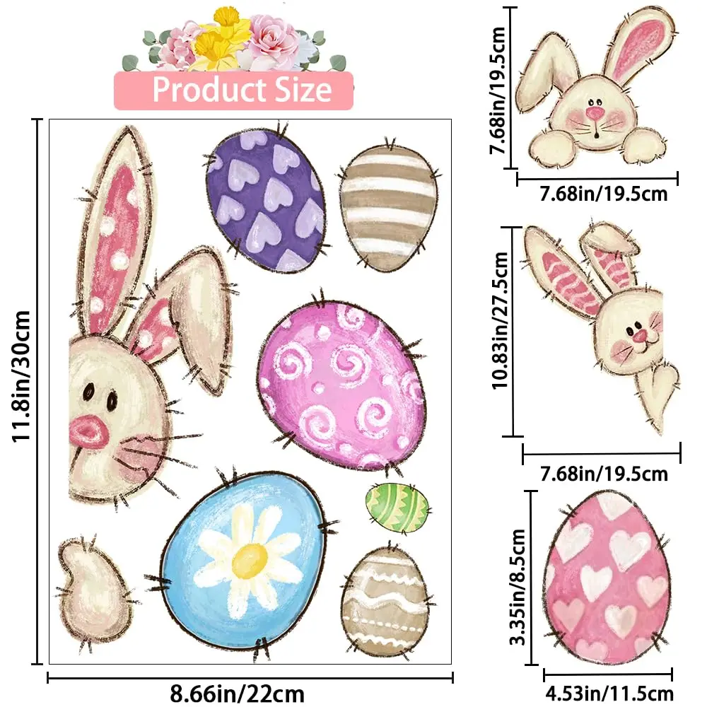 6 أوراق نافذة عيد الفصح السعيدة ملصقات ثابتة على شكل بيضة الأرنب ملصق ذاتي اللصق شارات حفلات عيد الفصح ديكور المنزل ﻿