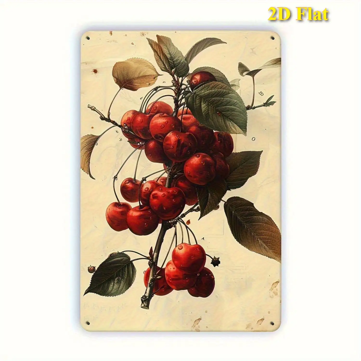 2D Flat, Single Piece Metal Sign, Retro Cherry Branch Metal Tin Sign, Rust-Resistant And Waterproof Iron Wall Art