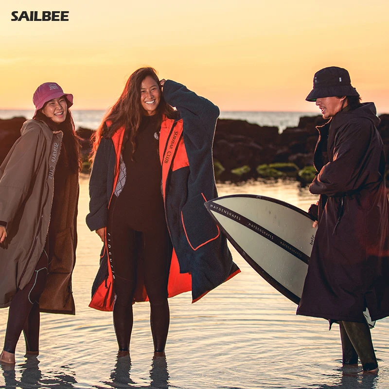 Surf Changing Robe Jacket Coat Quick Drying Jacket Weatherproof Cloak Outwear Surf Changing Robe Jacket Swim Parka Windbreaker