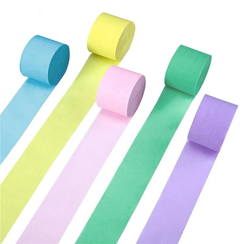 SQPP-20 Rolls Pastel Rainbow Crepe Paper Streamers Birthday Party Decoration Paper For Wedding Festival Ornament Supplies