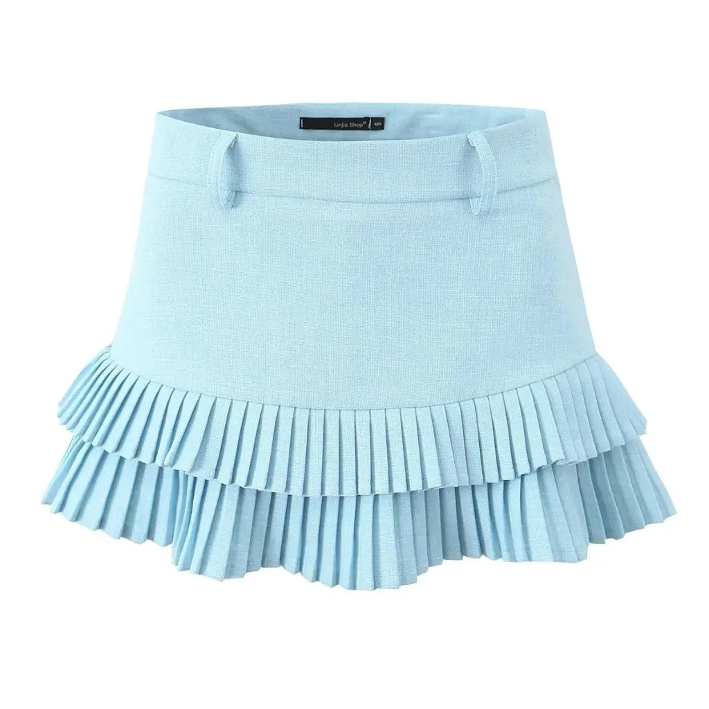 

Spring Summer Low Waist Pleated Skirt for Women Sexy Anti-slip American Style Laminated Short Skirt Girls Fashion
