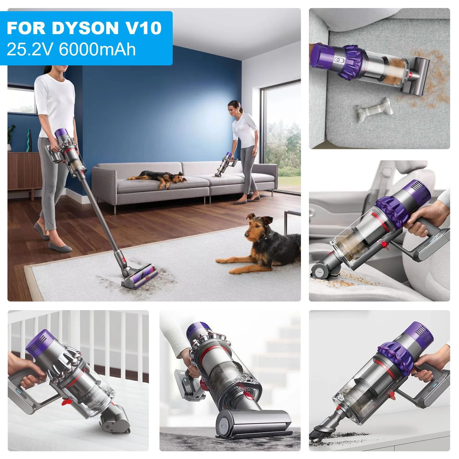 Imagem -06 - Bateria Li-ion de Substituição para Dyson V10 Cleaner Rh10 Sv12 7-cell 206340 Sv14 7inr21 70 25.2v 6000mah 6.0ah