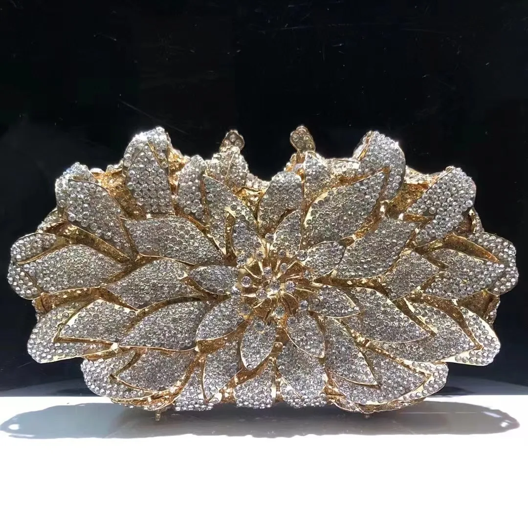 White Crystal Evening Clutch Bag Luxury Gold Metal Diamond Wedding Purses Bridal Minaudiere WHTUOHENG Girls Cocktail Handbags