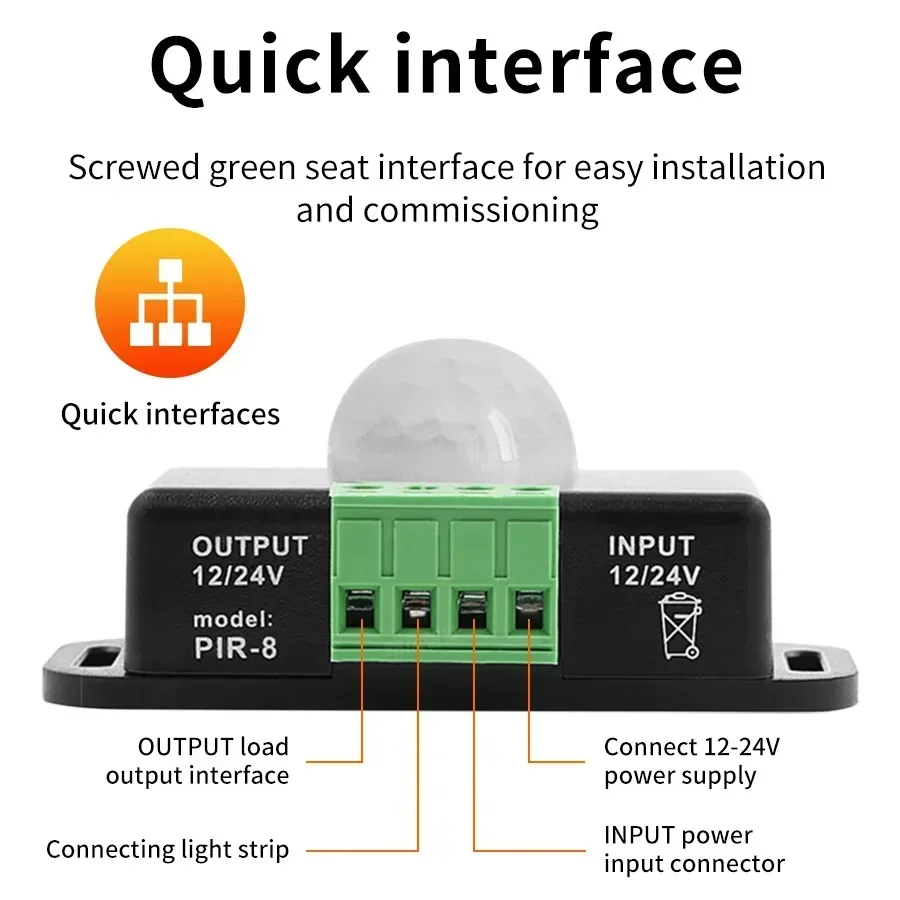 DC 12-24V PIR Motion Sensor Switch Infrared Human Body Detector Delay Time Automatic Adjustment Sensor For LED Strip Light