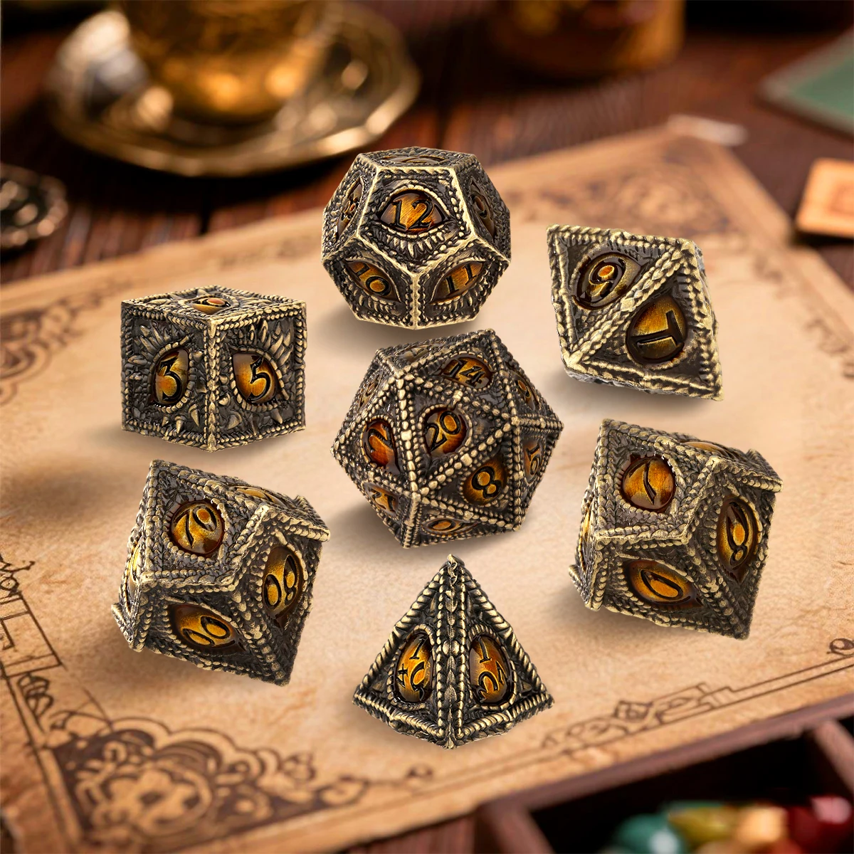 7Pcs Retro Bronze Metal Polyhe - Dice Set Polyhedral 评论和价格
