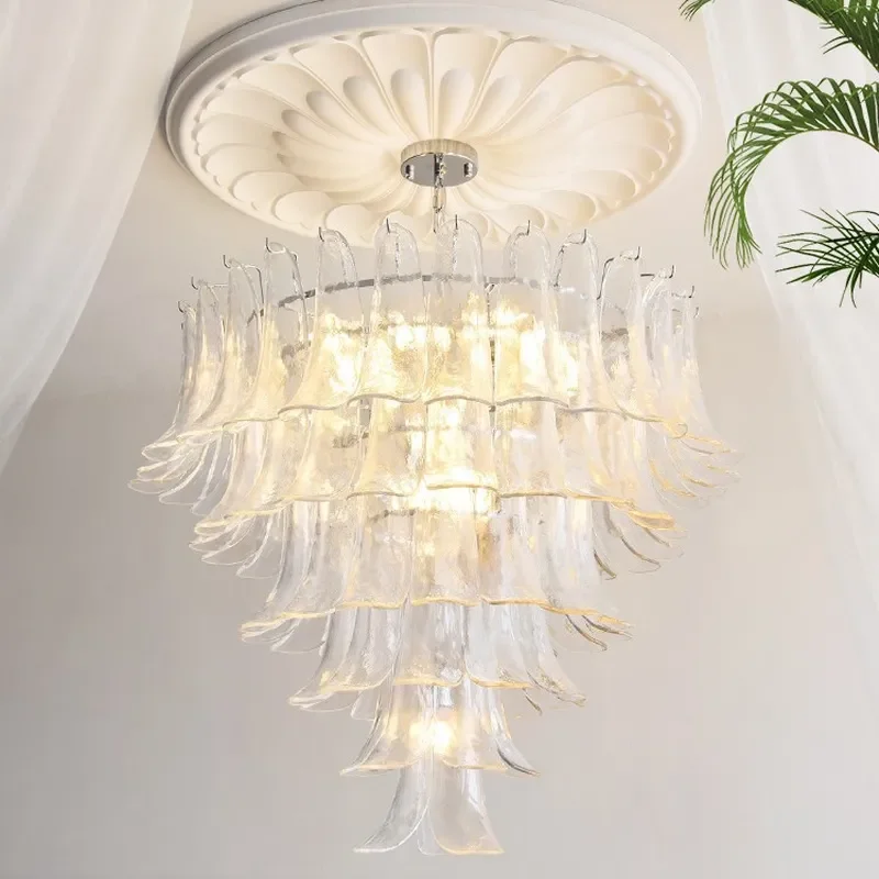 Modern French Murano Glass Horseshoe Chandelier Luxury Pendant Light for Villa Living Room Bedroom Warm Ambient Lighting