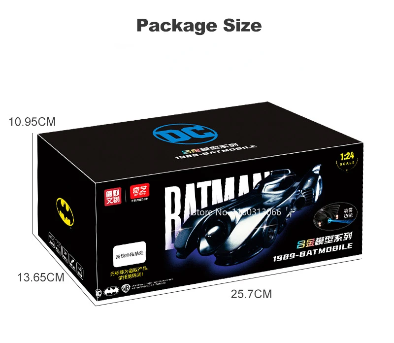 1/24 1989 Batmobile Alloy Car Model Simulation Metal Diecast Toys Vehicle Model with Light Sound Super Sport Car for Boys Gifts