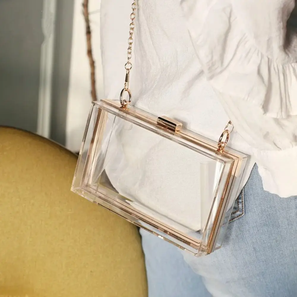 All-match Transparent Banquet Bag New Long Chain Advanced Sense Square Bag Large Capacity Party Crossbody Bag