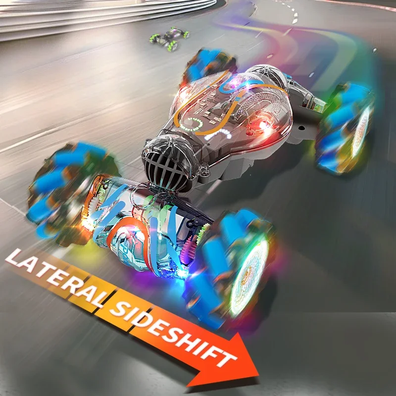 스프레이 라이트와 음악이 있는 원격 조종 자동차 2.4G RC 듀얼 컨트롤 제스처 센서 스턴트 어린이 장난감 소년 선물