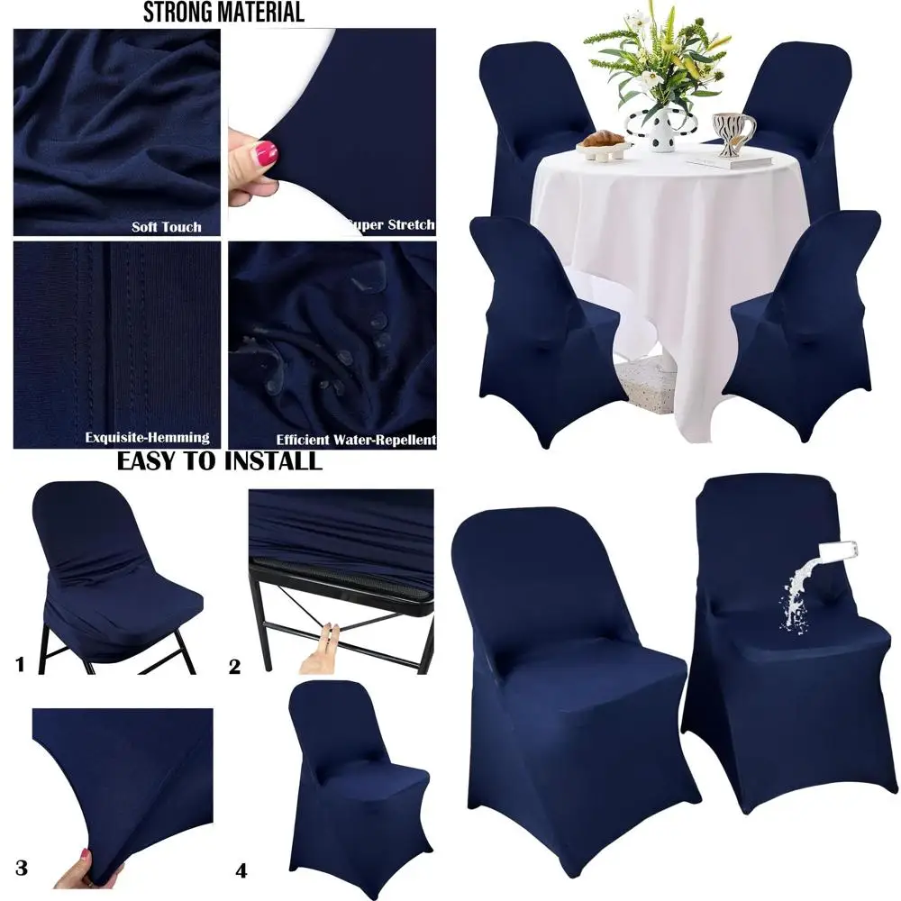 

40 Pack Stretchable Spandex Waterproof Chair Covers, Universal Fit for Weddings, Parties, and Celebrations in Navy Blue