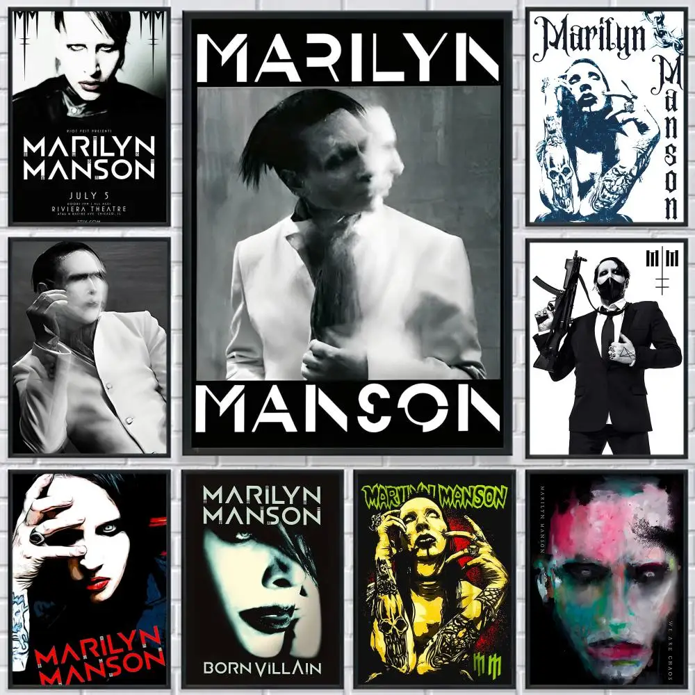 M-Marilyn Manson Rock Singer Poster HD Print Personalized Canvas Wall Mural Art Poster Photos for Living Room Home Decor Durable