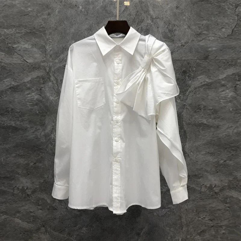 

SuperAen Women's Clothing Bow Design Patchwork White Shirt European Spring Autumn New Long Sleeve Shirts