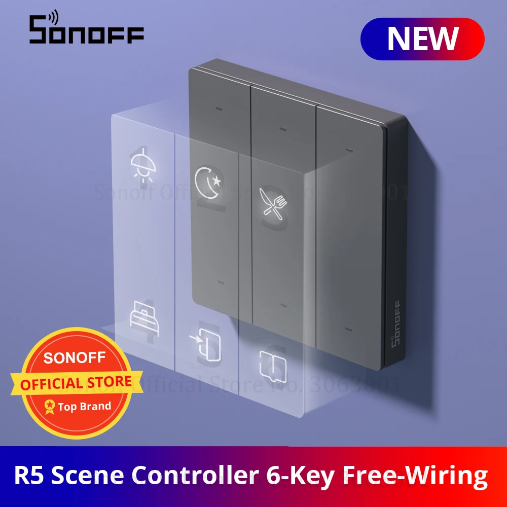وحدة تحكم المشهد SONOFF SwitchMan R5 مع بطارية 6 مفاتيح سلكية مجانية eWeLink-جهاز تحكم عن بعد يعمل SONOFF M5/MINIR3 المنزل الذكي
