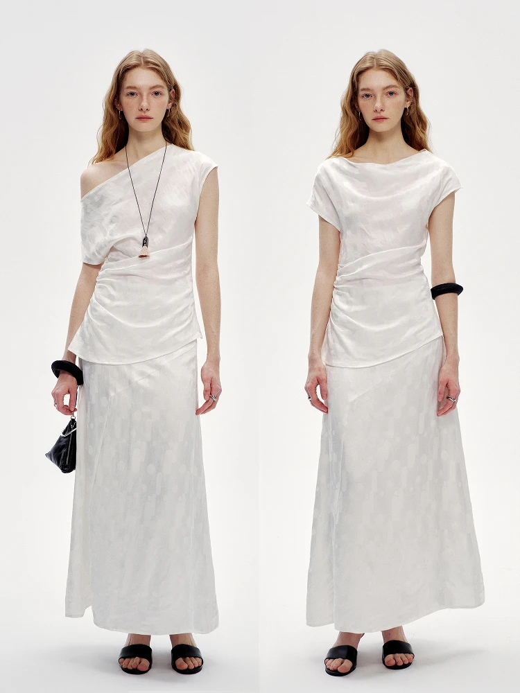 

Simple Cool Summer High Quality Loose Feelings Floral Embroidery Silk Linen Top Half Skirt Set Women's Fashion Ensemble