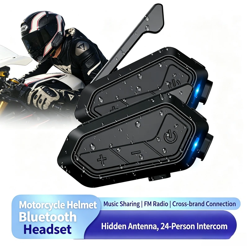 V1 Bluetooth Motorcycle Helmet Intercom Headset for 24 Rider Intercomunicador Moto Interphone Headset Wireless Noice Reduction