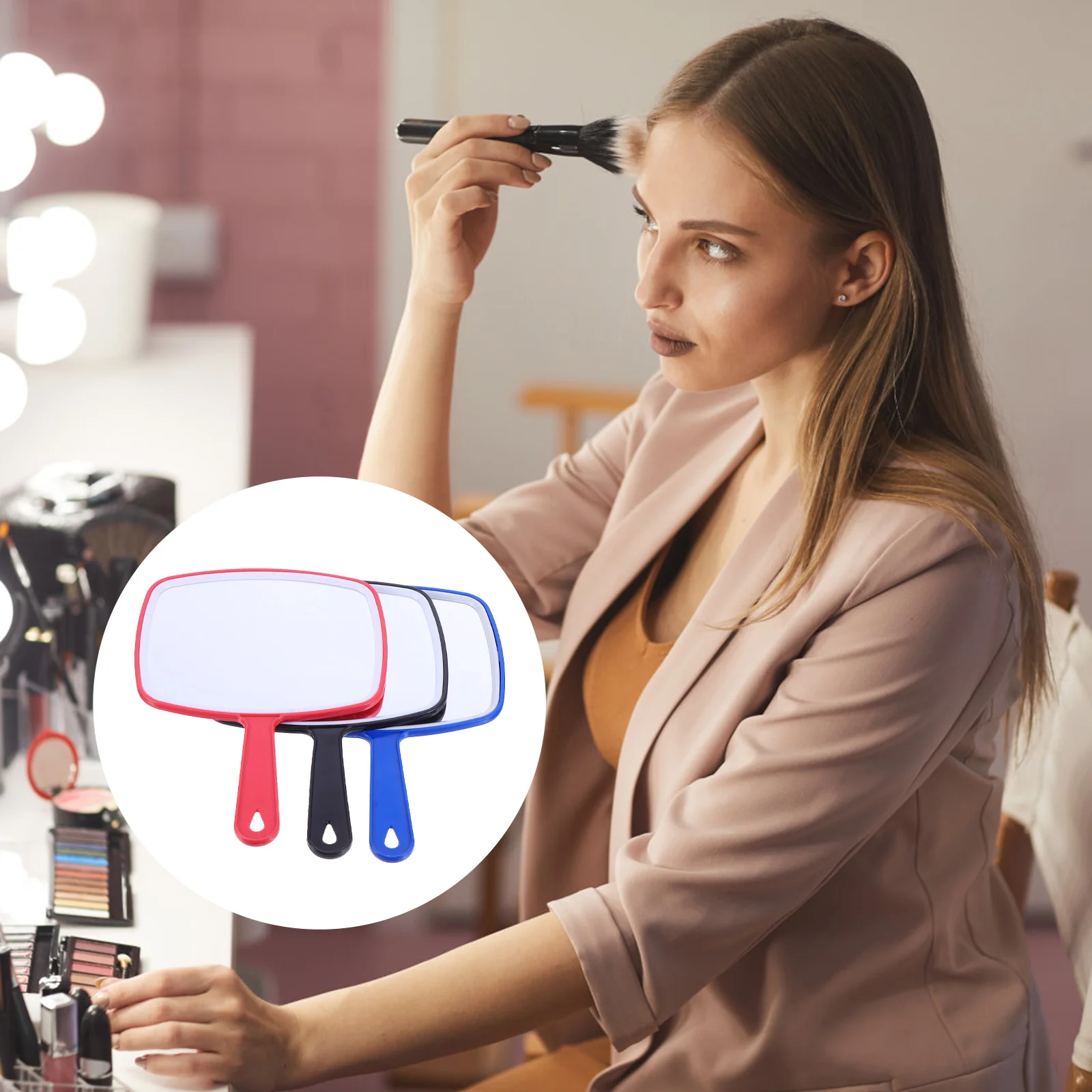 3 個のハンドヘルド化粧鏡 ABS ガラスポータブルミラー耐久性のあるクリアな反射滑らかな研磨使いやすい