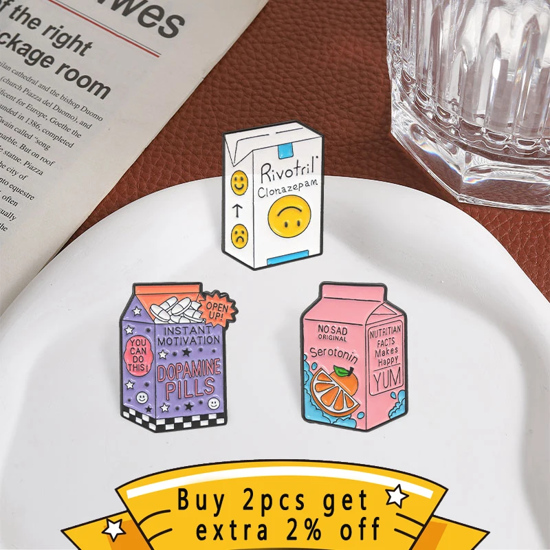 Mental Health Milk Carton Enamel Pin, Serotonin Dopamine Funny Quote Badge, Fashion Accessory, Gift for Mental Health Supporters