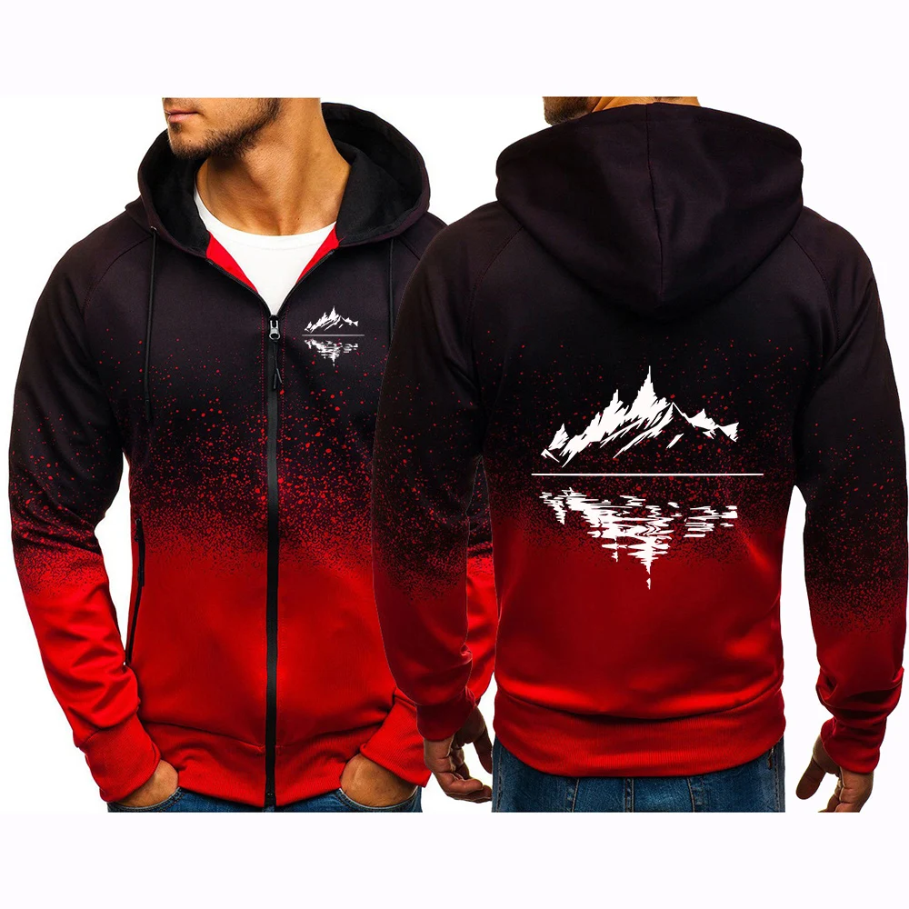 2026 Mountain Reflection Printing Spring And Autumn Man's New Gradient Color Harajuku Zipper Handsome Cotton Jackets Coat