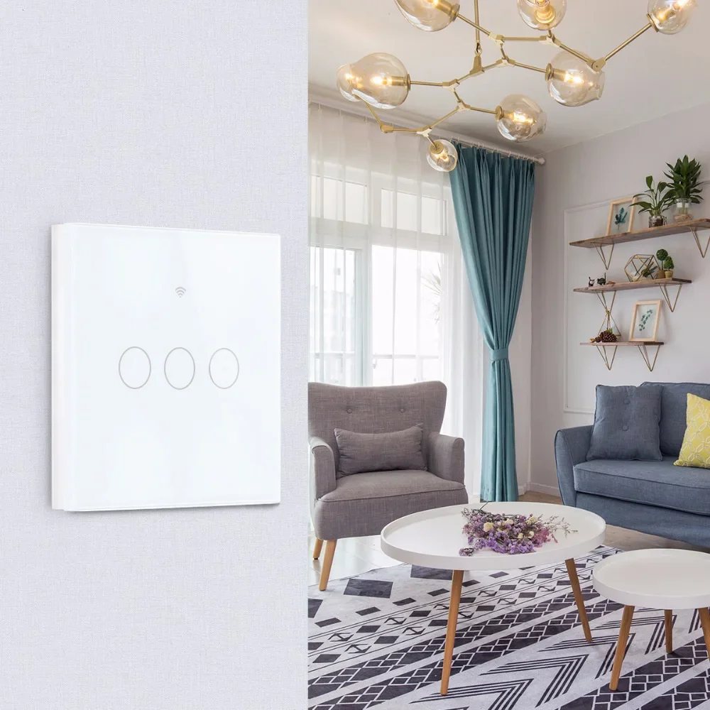 Interruptor de luz inteligente Wifi, pantalla de cristal, Panel táctil, Control por aplicación Tuya, interruptor de pared inalámbrico, funciona con Alexa, Google Home, 1/2/3 entradas