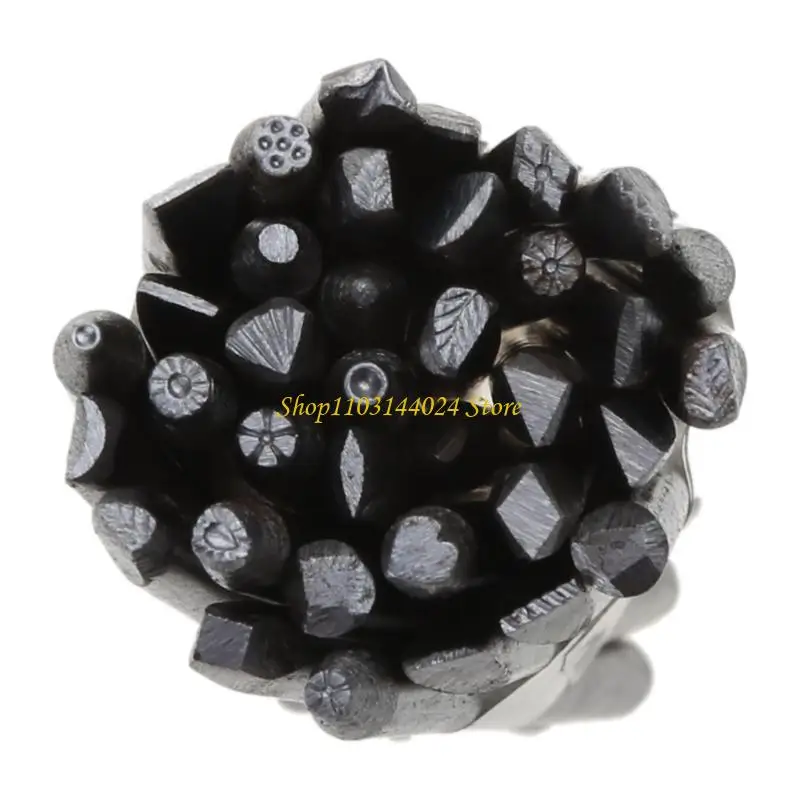 N5KE 36-teiliges Stahlstempel-Set zum Stempeln von Metall, Blumen, Pflanzen, Sternen, Blättern, Markierungen, Gold, Silber – Detail 7