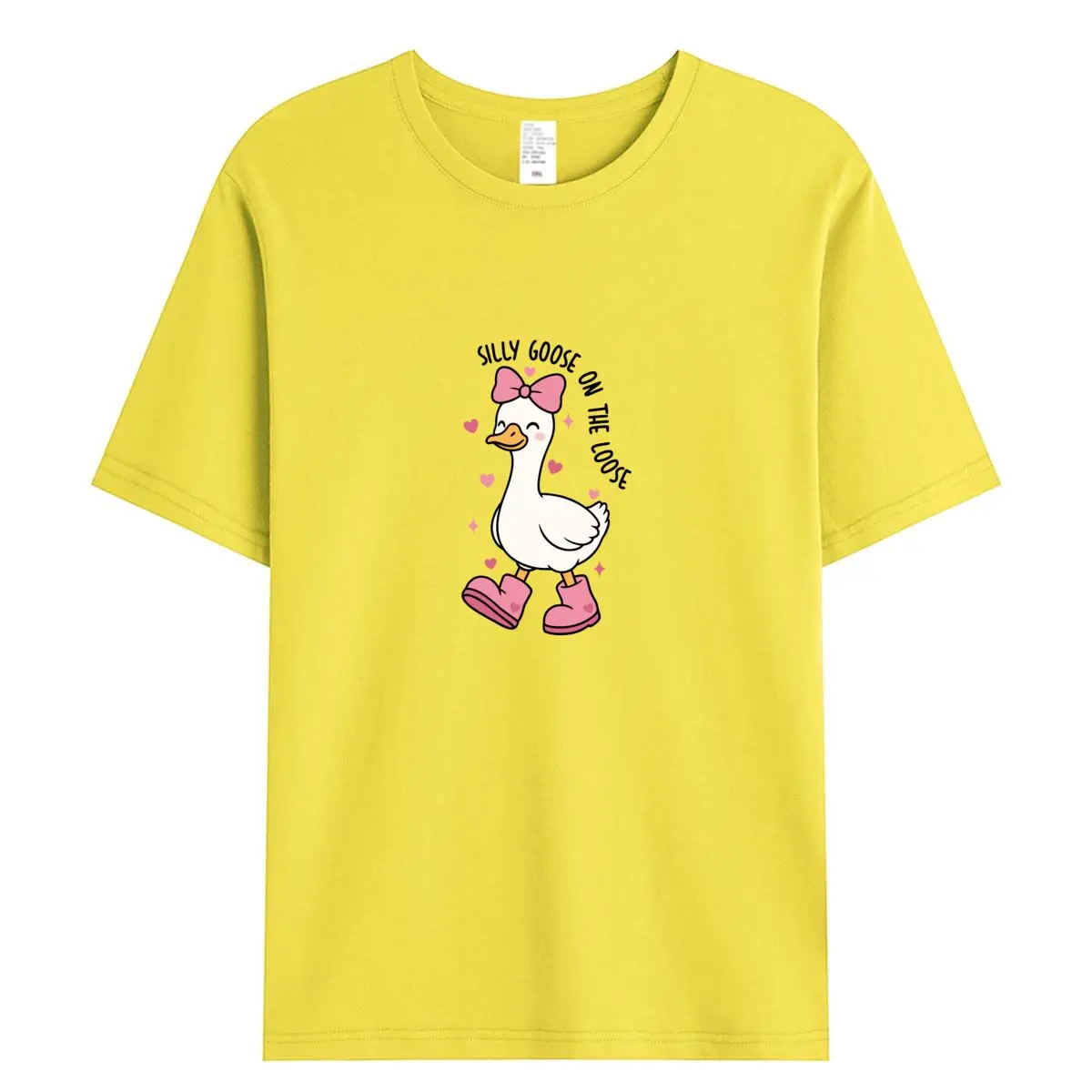 Silly Goose on The Loose T Shirt Women Valentine Day Gift Kawaii Duck Graphic Tee Pink Bow Animal Lover Summer Cotton Top