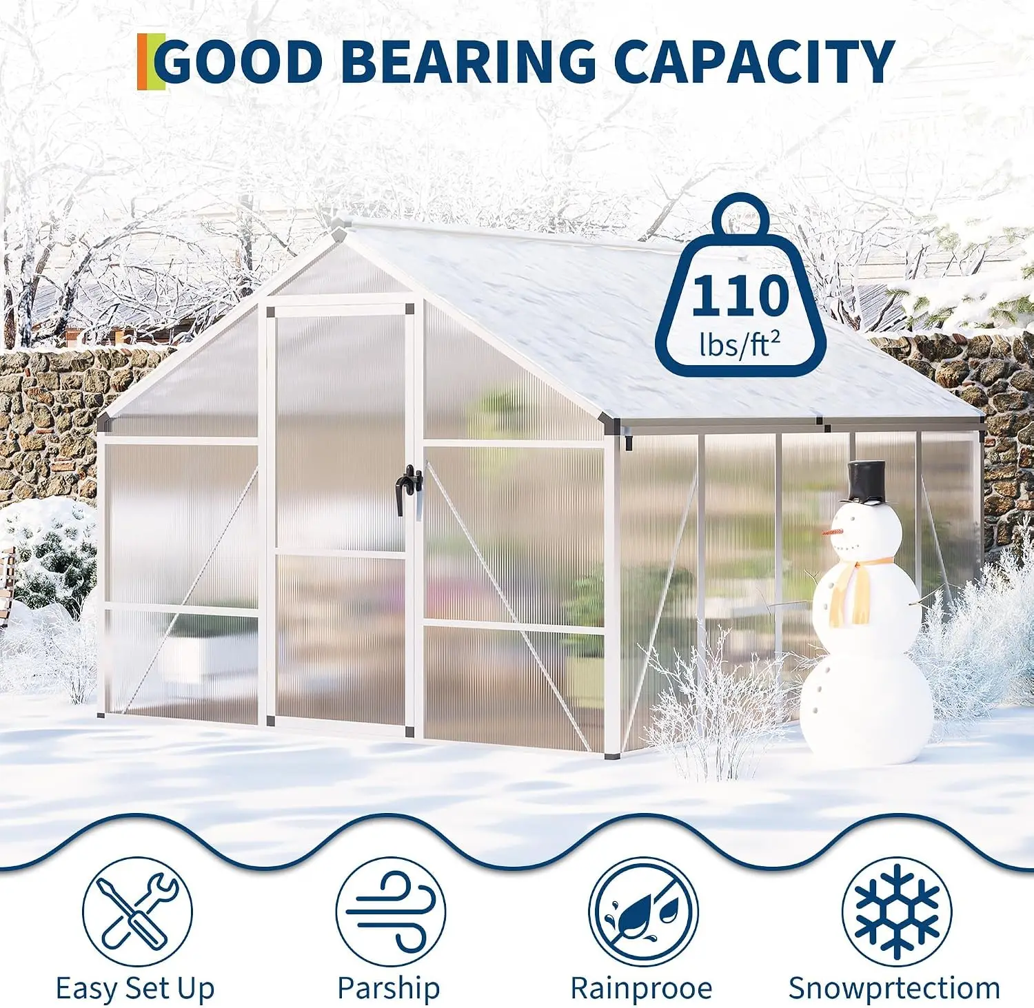 Tacleekii 8 X 10ft Polycarbonate Greenhouse for Outdoors Heavy Duty Aluminum Walk-in Greenhouse with Lockable Door Adjustable Roof Vent, Quick Setup – Ideal for Garden, Patio, Backyard Planting