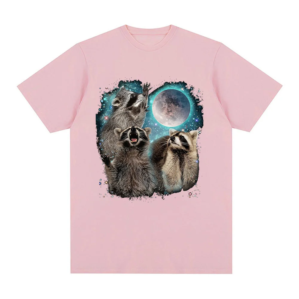 3 Racoon Moon Howling Raccoon Head T Shirt Funny Graphic T-shirts Soft Unisex O-neck Tee Tops EU Size Women Men Clothes