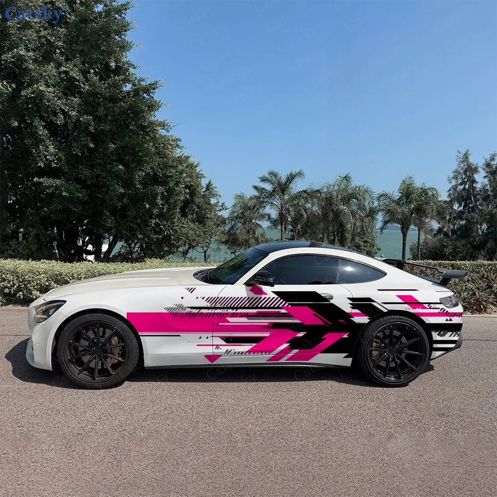2pcs Sharp Sawtooth Contrast Fragment Car Side Wraps, Self-Adhesive PVC Waterproof & Scratch-Resistant Stickers, Car Accessory