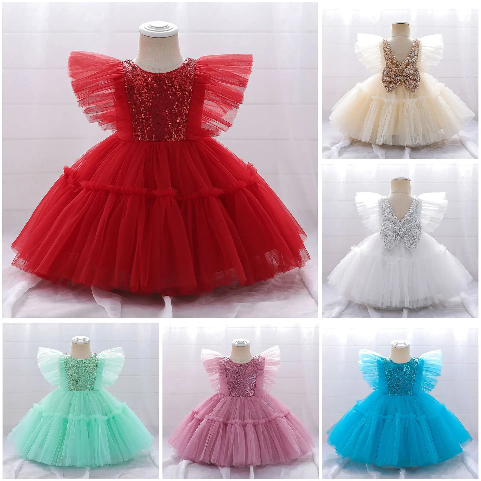 Formal Toddler 1st Birthday Dress For Baby Girl Clothes Sequin Baptism Princess Tutu Dress Girls Dresses Party Costume 0-5 Year