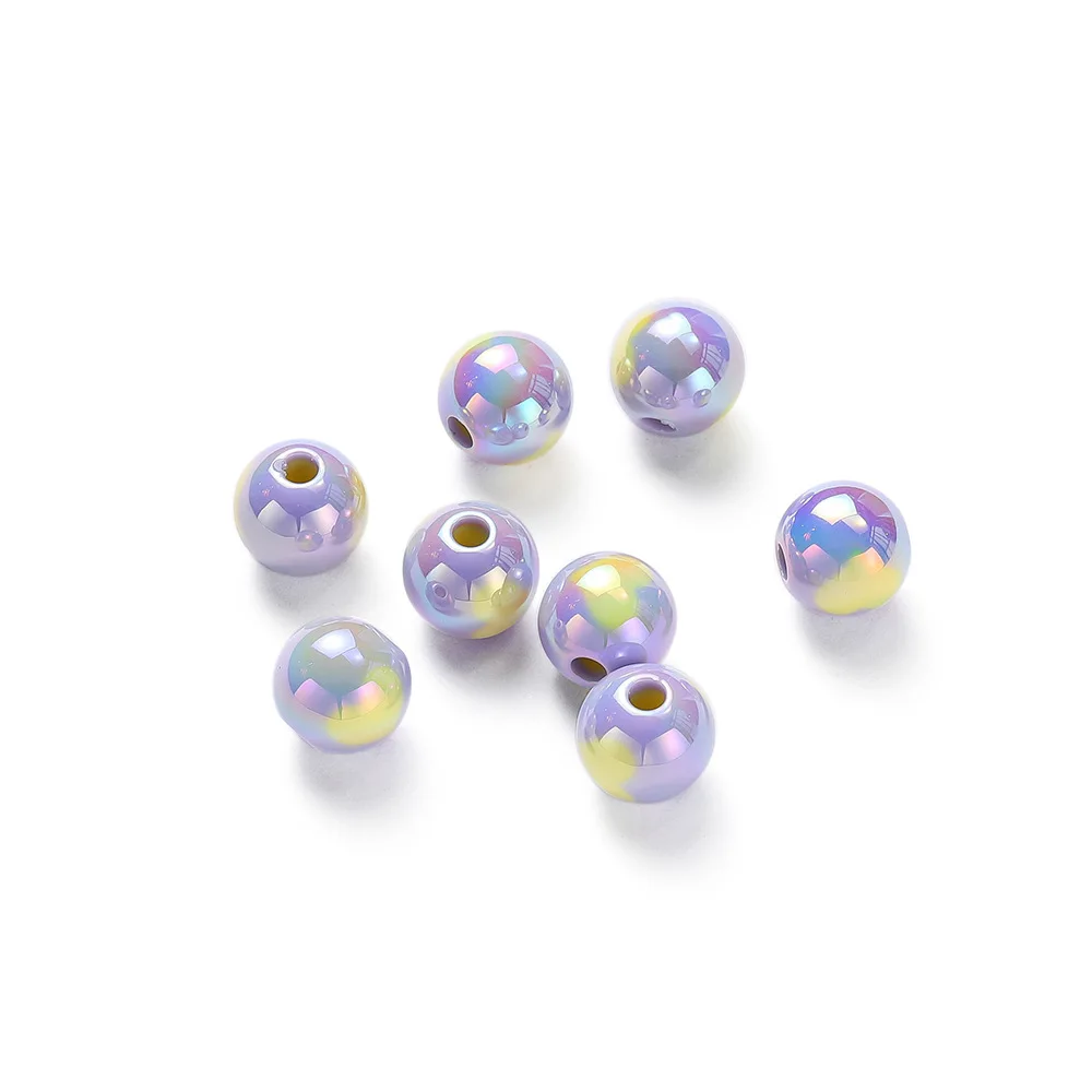 5Pcs New Fashionable Acrylic Plated Round Bead Through-Hole Bead Colorful Straight Hole Bead DIY Bracelet Necklace Material Bead