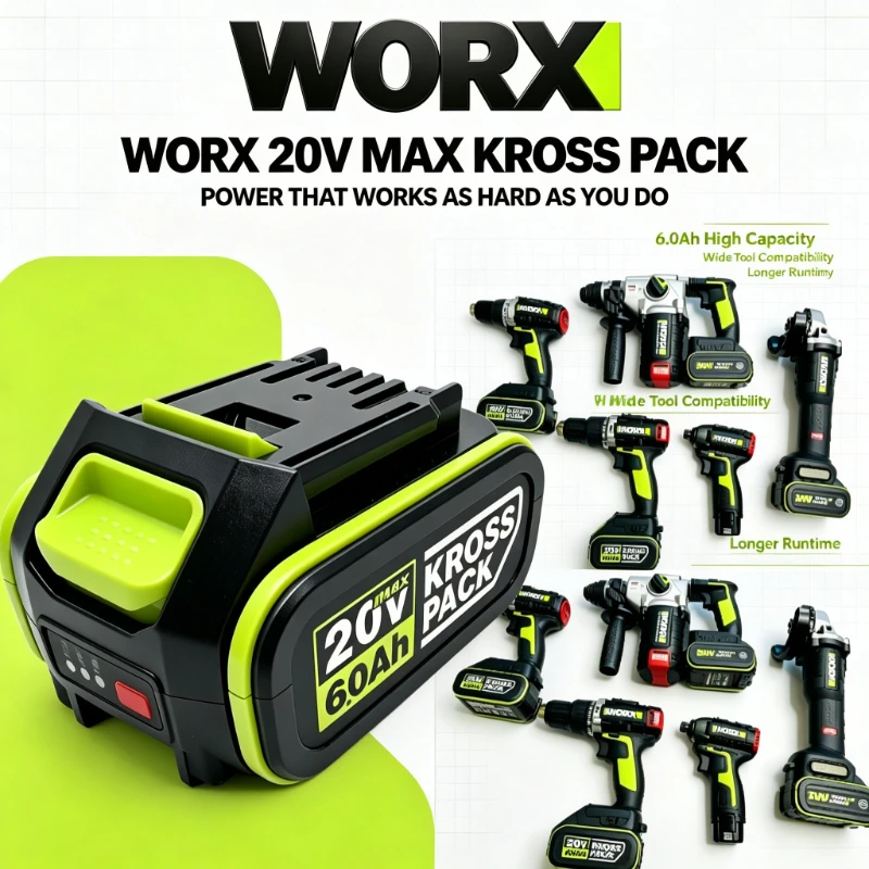WORX 20V 6.0Ah Compact Rechargeable Battery WA3520 WA3551 WA3572, Lightweight for Cordless Power Tools Screwdrivers Home Use
