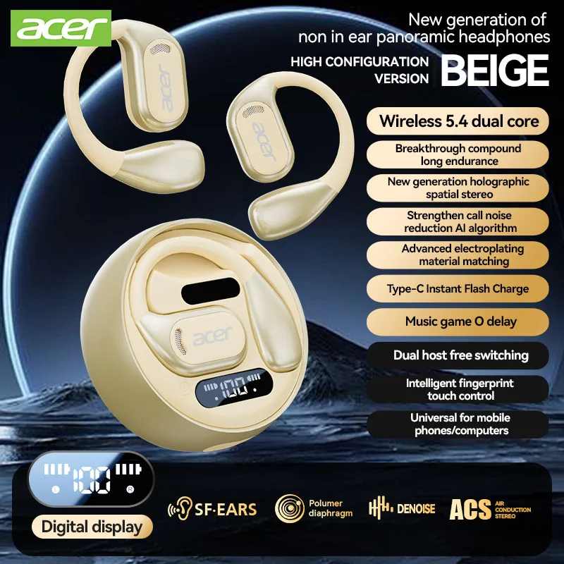 [Offizielles Acer-Produkt] Ohr510 Kabellose Bluetooth-Kopfhörer mit Open-Ear-Design, bequem zu tragen beim Sport, Laufen, Fitness, kompatibel mit Mobiltelefonen, Tablets, Laptops,