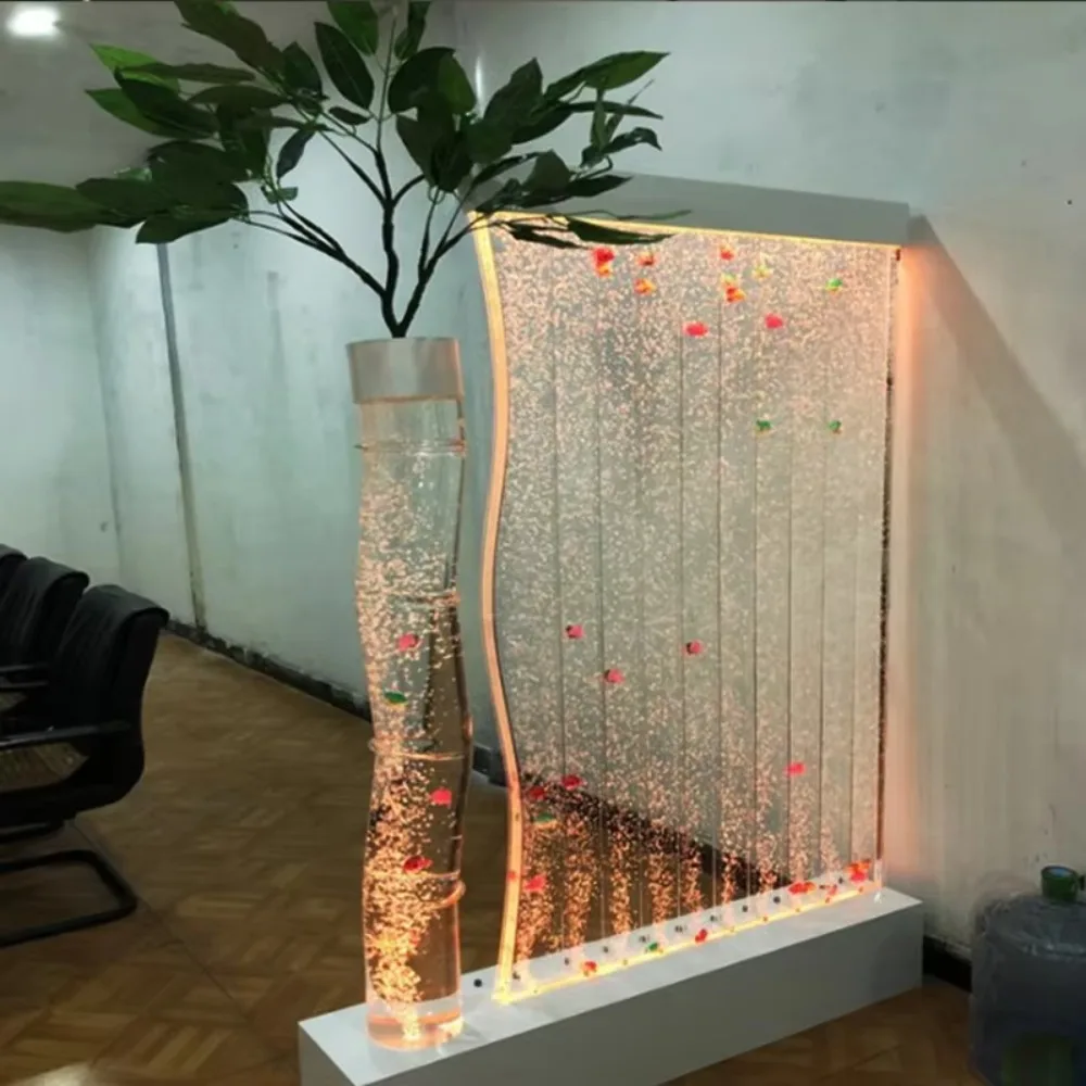 Modern LED Acrylic Bubble Water Wall Panel, Floor Standing Room Divider Home Decor, Wall Mount Aquarium Fountain Custom Size