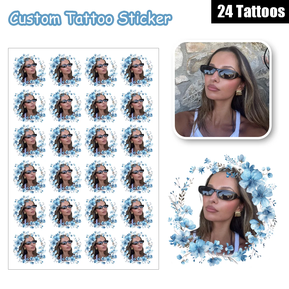 

24 дизайна, синий романтический венок, роза, лилия, пион, цветы на заказ, свадебные временные татуировки, персонализированные фото, дизайн для лица, сделай сам