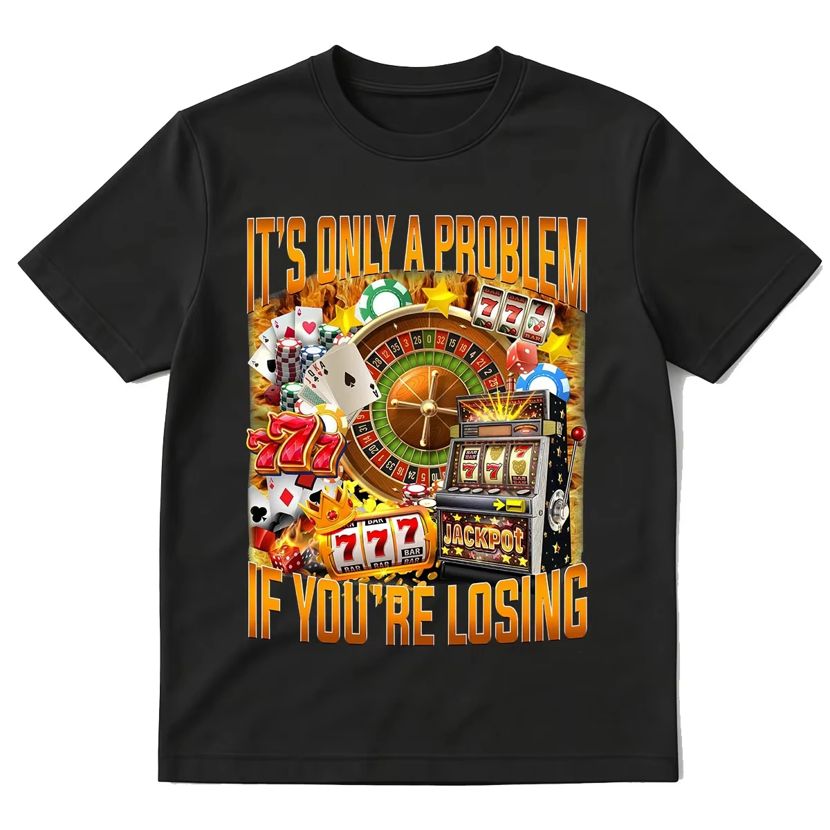 Casino Gambling Graphic T-Shirt Vegas Funny Poker Humor T-shirts Retro Slot Machine Lucky 777 Roulette Cards Tee Shirt