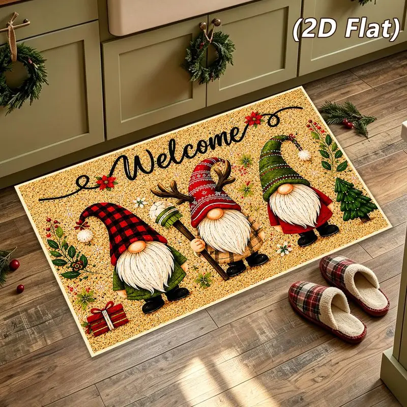 VIKAMA Fluffy Welcome Christmas Doormat Gnome Reindeer Antler Gift Non Slip Washable for Porch Entryway Front Door Home Decor