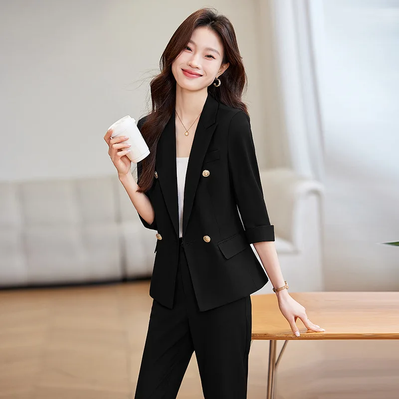 Women's mid-sleeve suit set for spring and summer, new stylish professional formal attire, high-end manager blazer, workwear, li