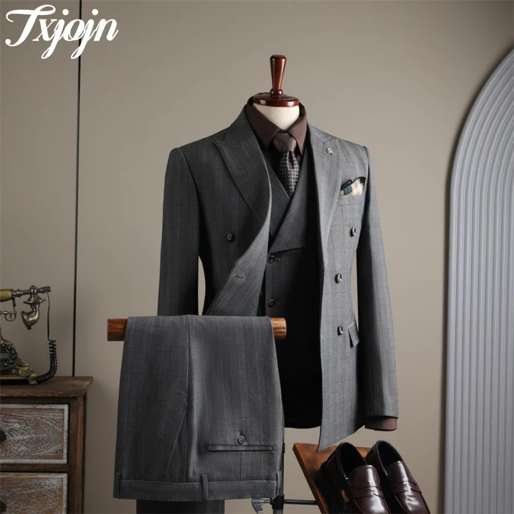 

Handsome Plaid Men's Suit 3PCS 2025 For Business Interview Classic Peak Lapel Men Suit Fashion Tuxedo Slim Suit For Groom Suit