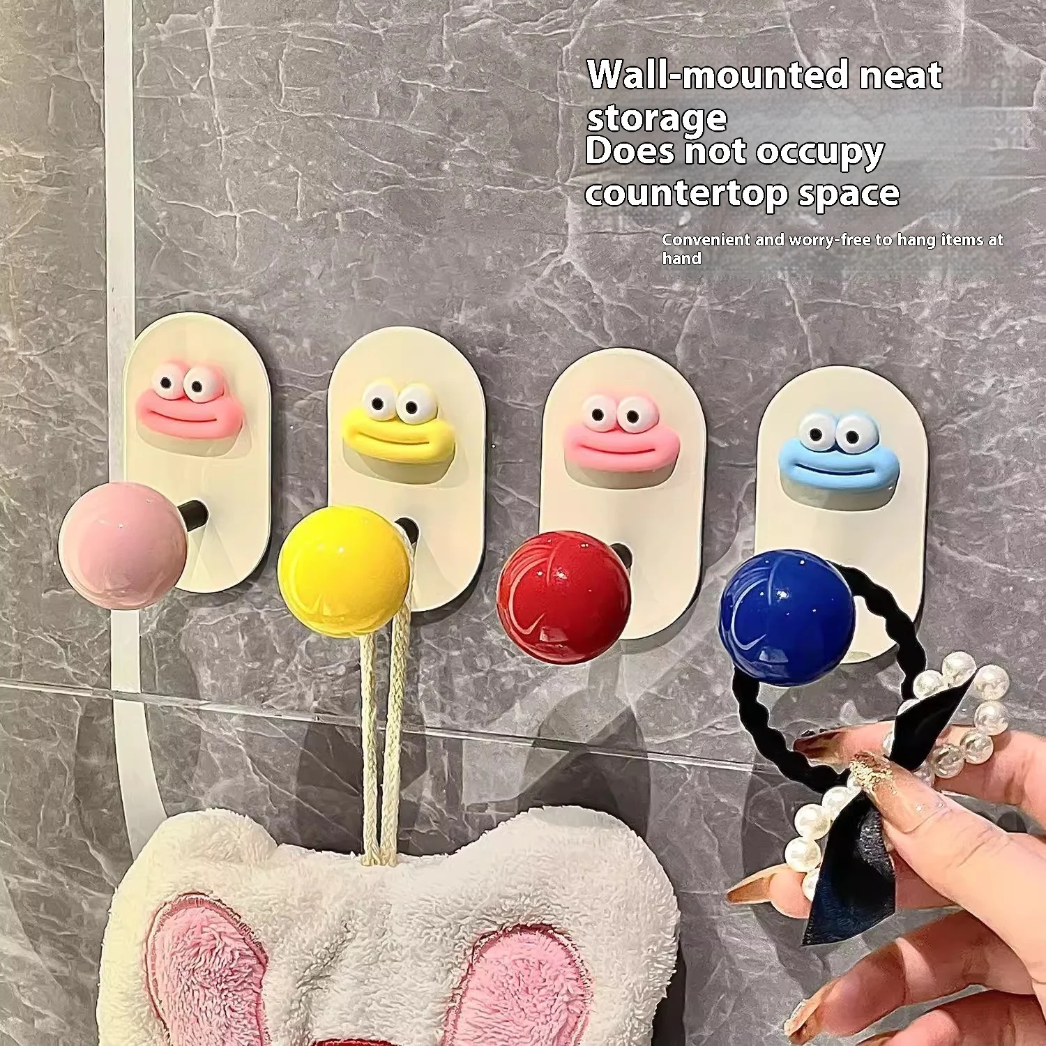 Cute Dopamine Bathroom No Punching Strong Load-Bearing Adhesive Hook Home Wall Mounted Hanger Bathroom Clothes Cap Kitchen Hook