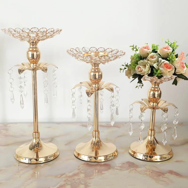 Crystal Candlestick Gold Flower Stand Wedding Table Centerpieces Decorative Candlelight Home Dinner Lantern Holder Candelabros