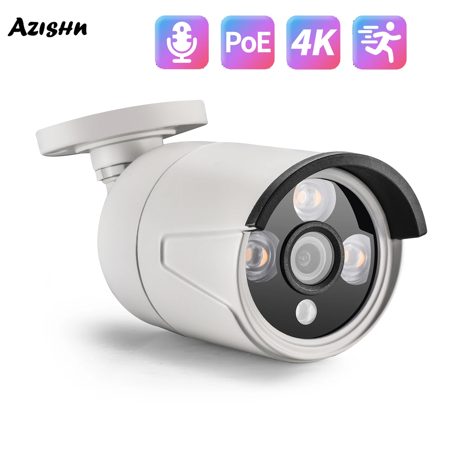 AZISHN 8MP Security IP Camera SONY IMX415 Outdoor Motion Detection POE H265+ Bullet CCTV Video Surveillance Array Infrared Camer