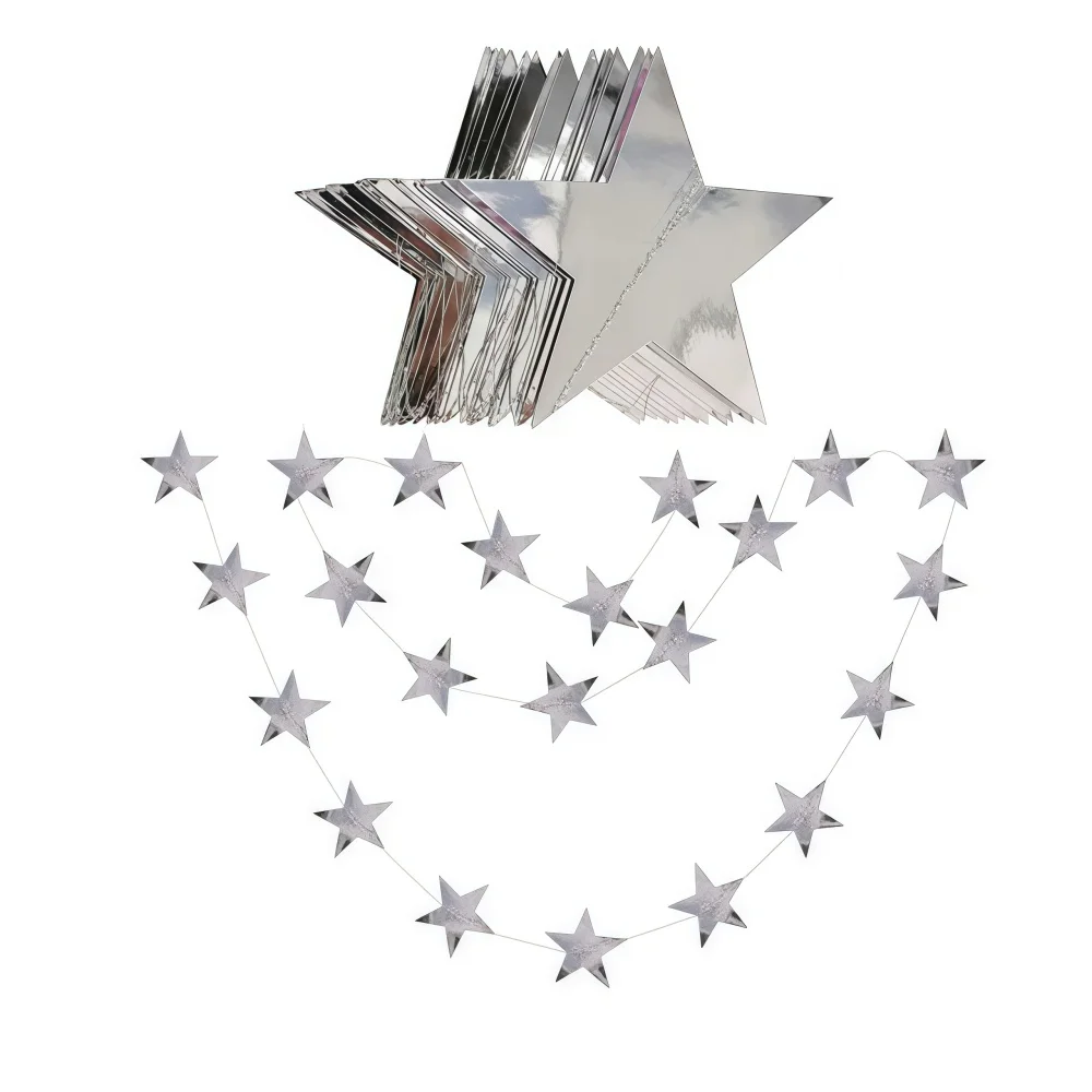 1 Stück 4 m x 7 cm glänzende Stern-Papiergirlande, Banner in Gold und Silber, Wimpelkette für Raumdekoration, Hochzeitsdekoration zum Aufhängen – Detail 8