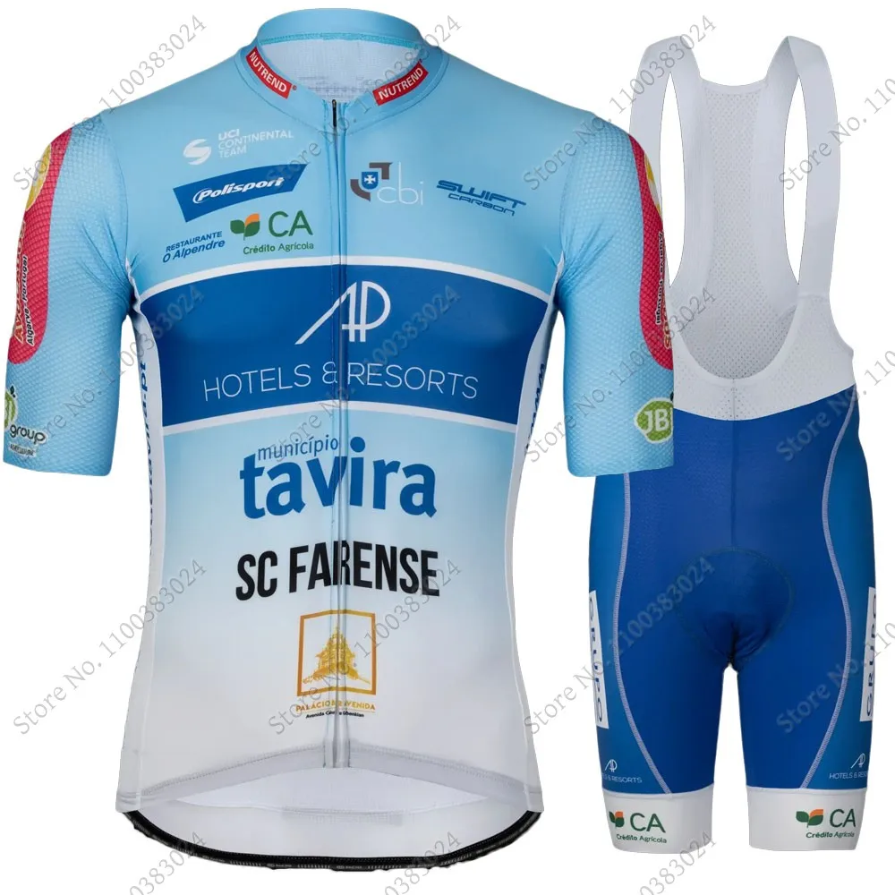 AP Hotels & Resorts Tavira SC Farense 2023 Cycling Jersey Set Short Sleeve Clothing Road Bike Shirts Suit Bicycle Bib Shorts