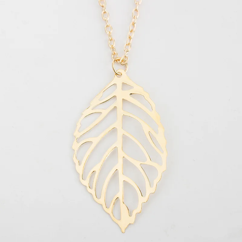Kpop Harajuku Big Hollow Leaf Chain Choker Pendant Necklace For Women Simple Gold Silver Color Aesthetic Accessories Jewelry