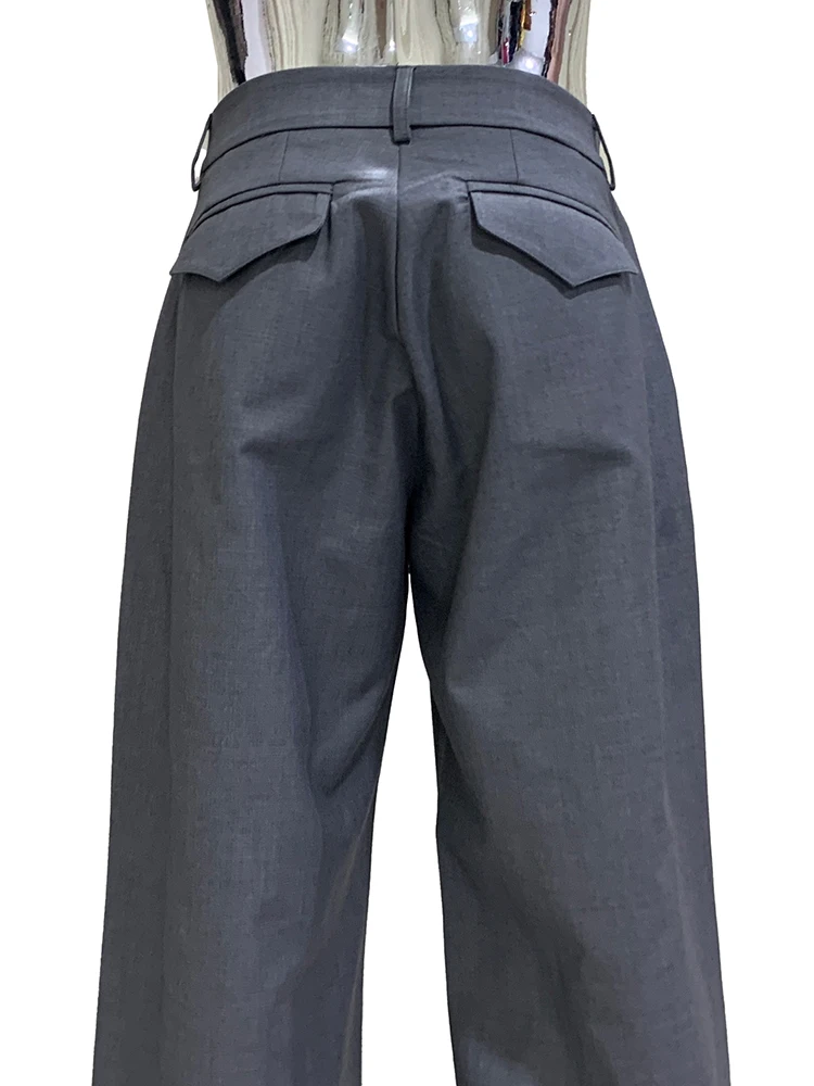 

Lautaro Autumn Long Baggy Flowy Soft Gray Wide Leg Pants Men High Waist Loose Casual Elegant Chic Luxury Mens Designer Clothing