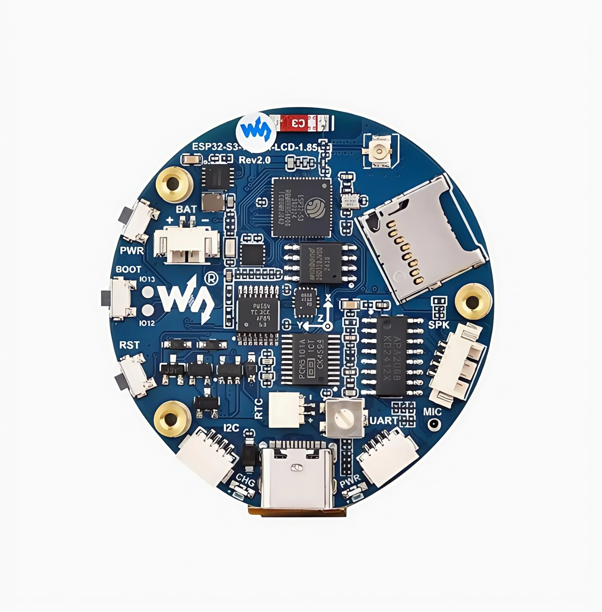 لوحة تطوير ESP32-S3 Xiaozhi AI صوت 1.85 بوصة شاشة مستديرة تعمل باللمس بالسعة واي فاي بلوتوث