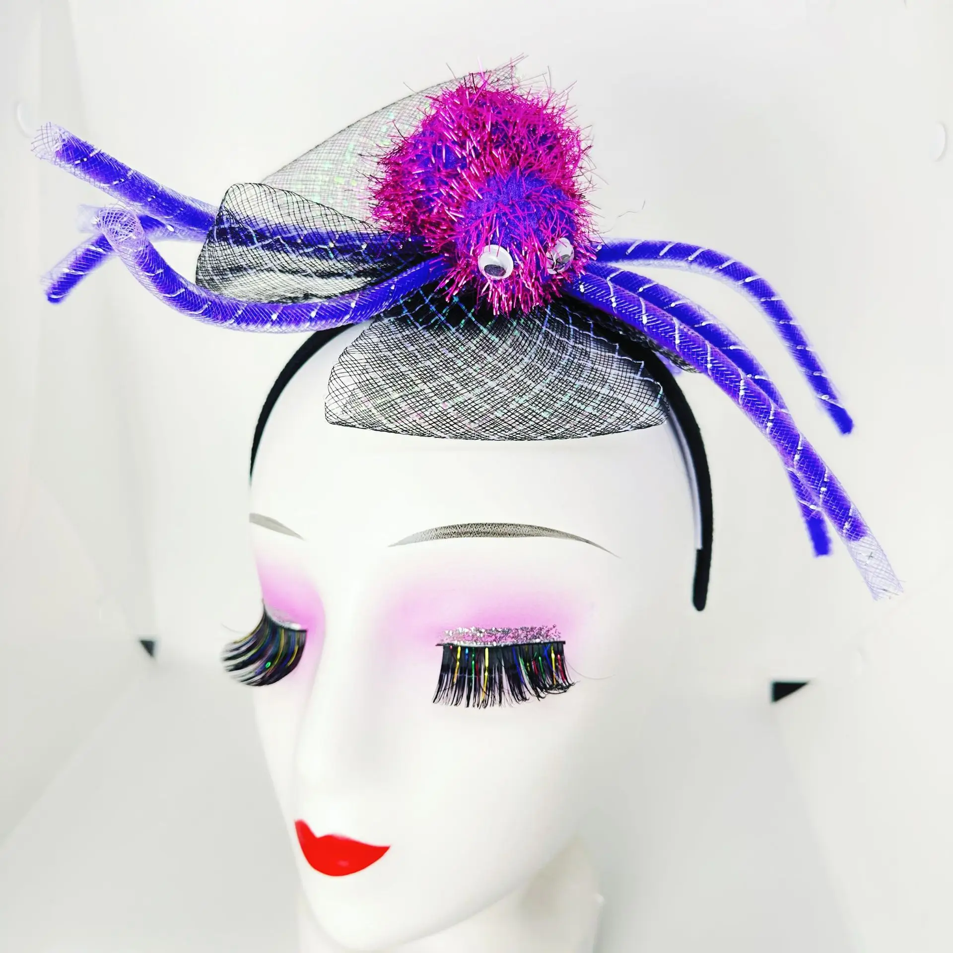 

Halloween mesh headgear hair accessories retro show spider hairpin funny horror purple top hat POLYESTER ligas para cabello