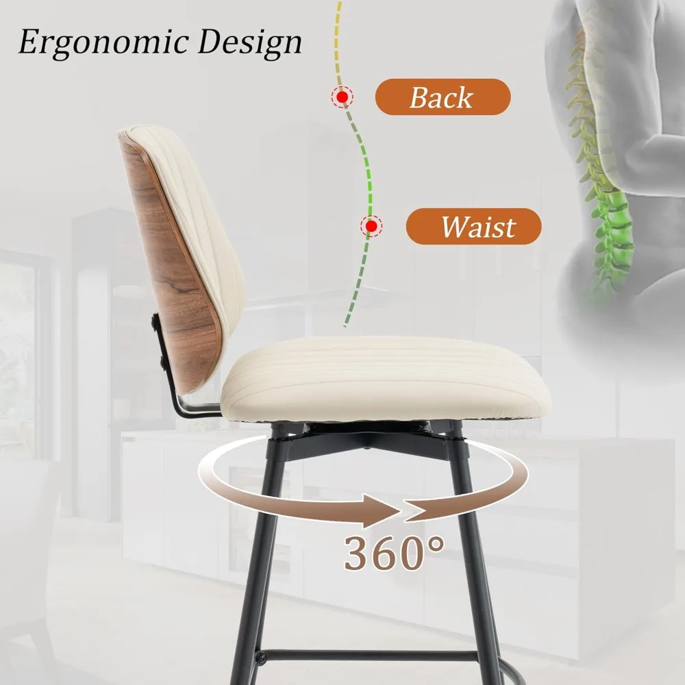 Conjunto de 4 bancos de bar giratórios, bancos de bar com altura de balcão de 26 polegadas com encosto, apoio para os pés, pernas de metal e couro sintético moderno