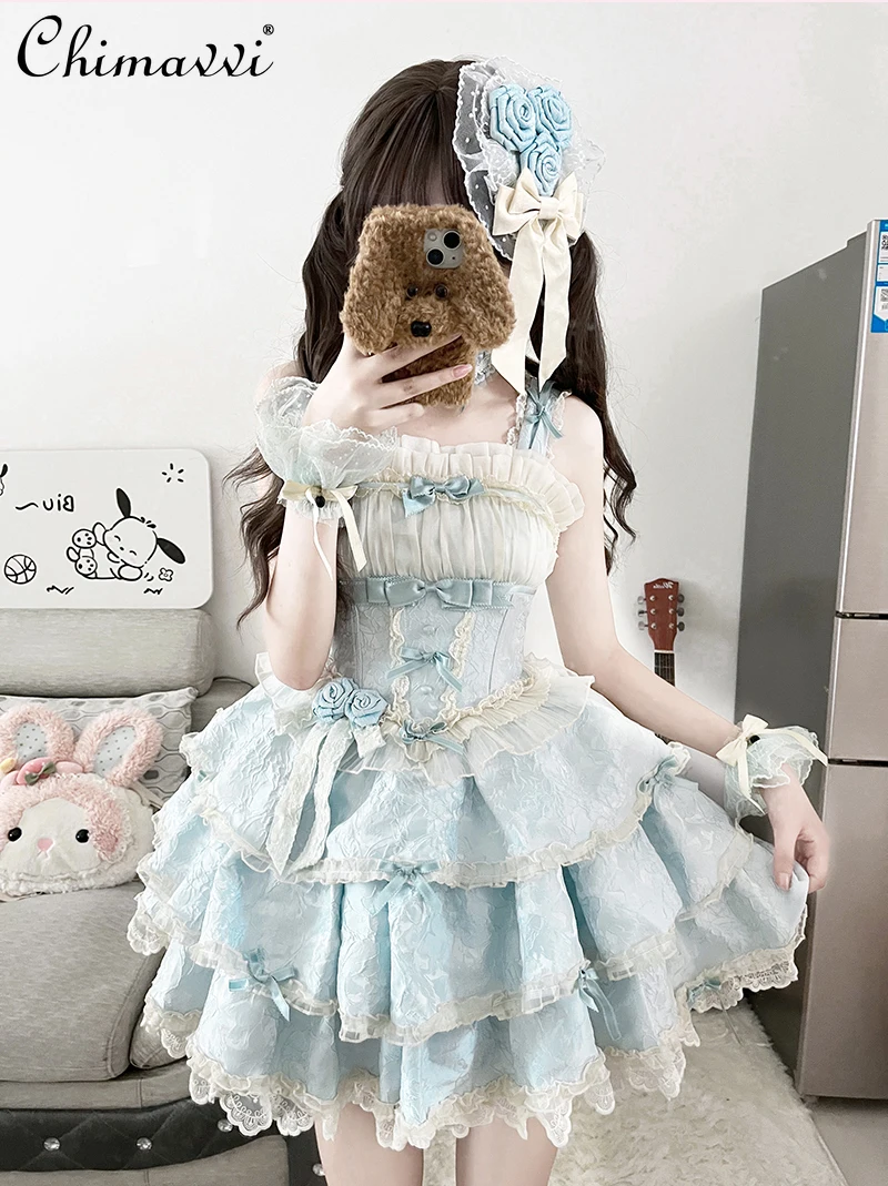 

Princess Lolita Suspender Dress 2025 Summer New Fashion Ballet Sweet Girls Birthday Party Gown Dress Bar Mitzvah Jsk Dresses